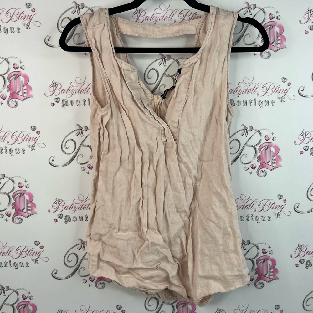 Harve Benard linen tank top tan cream white Beige Sleeveless Blouse